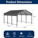 ⁦10x20ft Metal Carport Canopy with Galvanized Gable Roof⁩ - الصورة ⁦7⁩